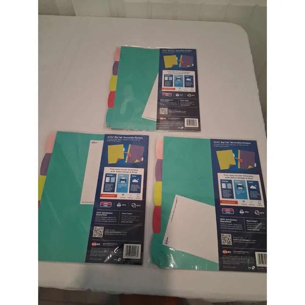 Avery Big Tab Reversible Fashion Dividers Glitter Colors 5-Tab Set 24928 Lot of